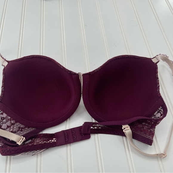 Victoria's Secret Lined Perfect Coverage Wine Colored Lace Bra 32D - Picture 8 of 12